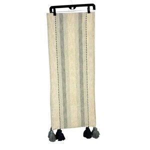 New Celerie Kemble Newbury Table Runner 14W x 72L Cream Gray Tasseled Classic H1